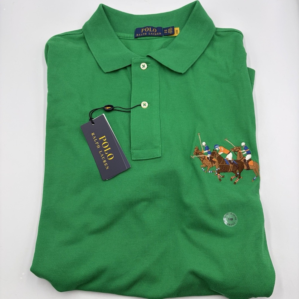 POLO RALPH LAUREN Mens 1XB Big Pony Classic Fit Polo Shirt Green Big Accents